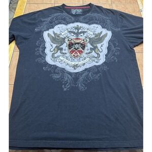 Avirex T Shirt Men Sz 2XB Black Shield Graphic‎ Logo Y2K Grunge Crew Neck